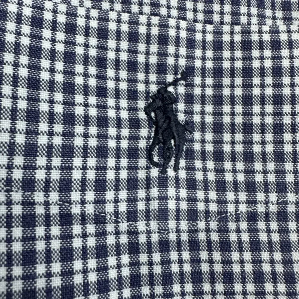 Vintage Ralph Lauren Men's XL Navy Gingham Golf Button Down Shirt